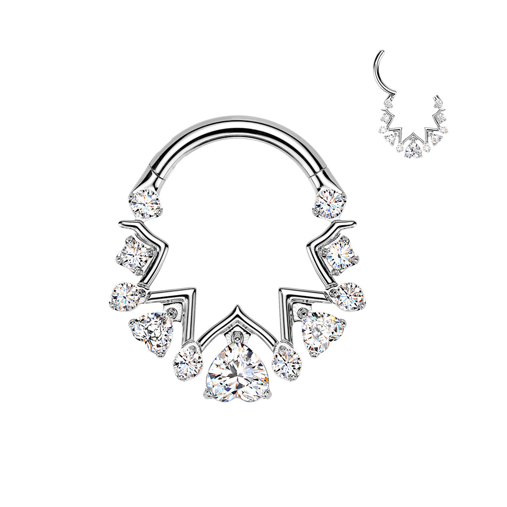 16G 5/16 CZ Gem Implant Grade Titanium Forward Facing Angles Hinged Segment Ring