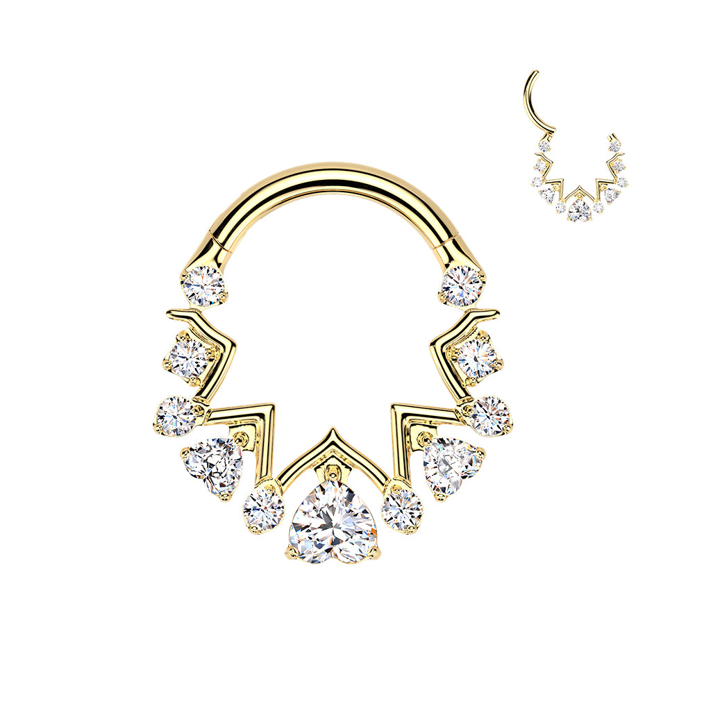 16G 5/16 CZ Gem Implant Grade Titanium Forward Facing Angles Hinged Segment Ring