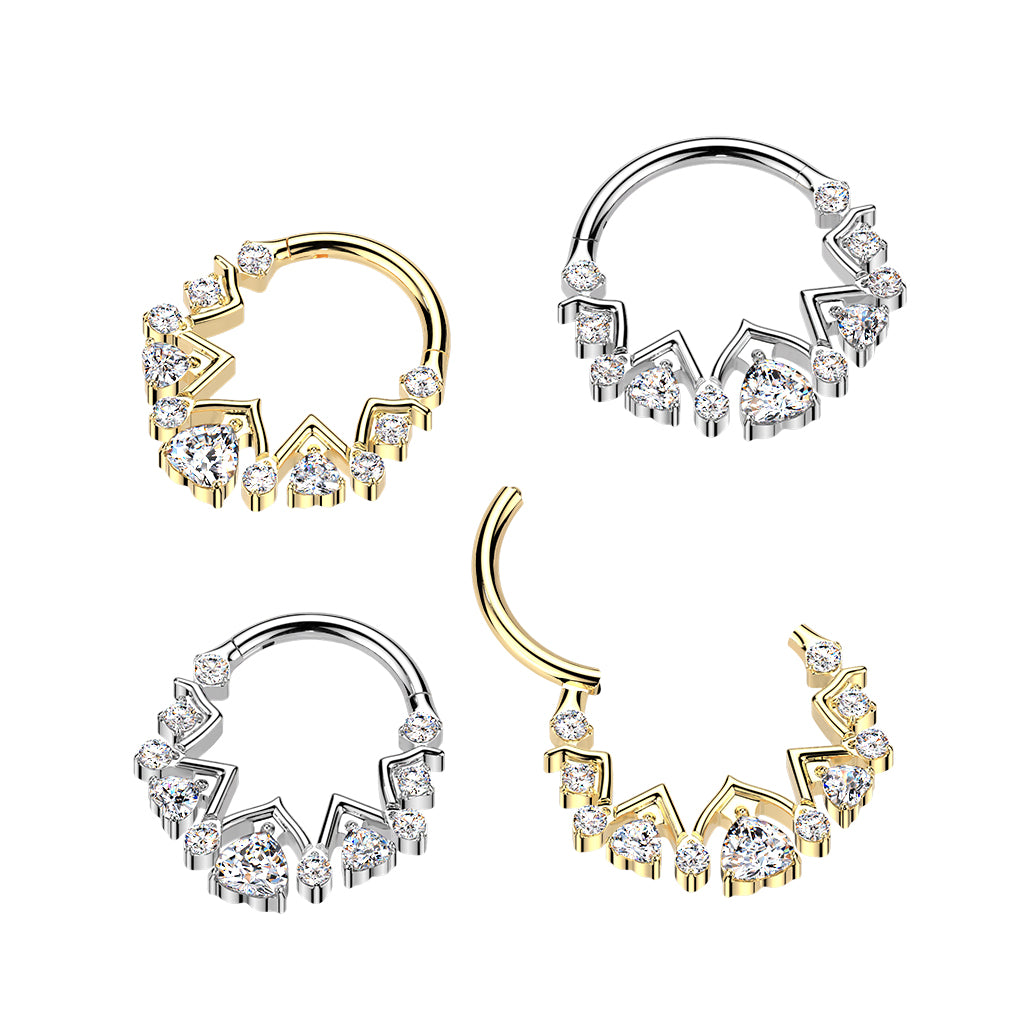 16G 5/16 CZ Gem Implant Grade Titanium Forward Facing Angles Hinged Segment Ring