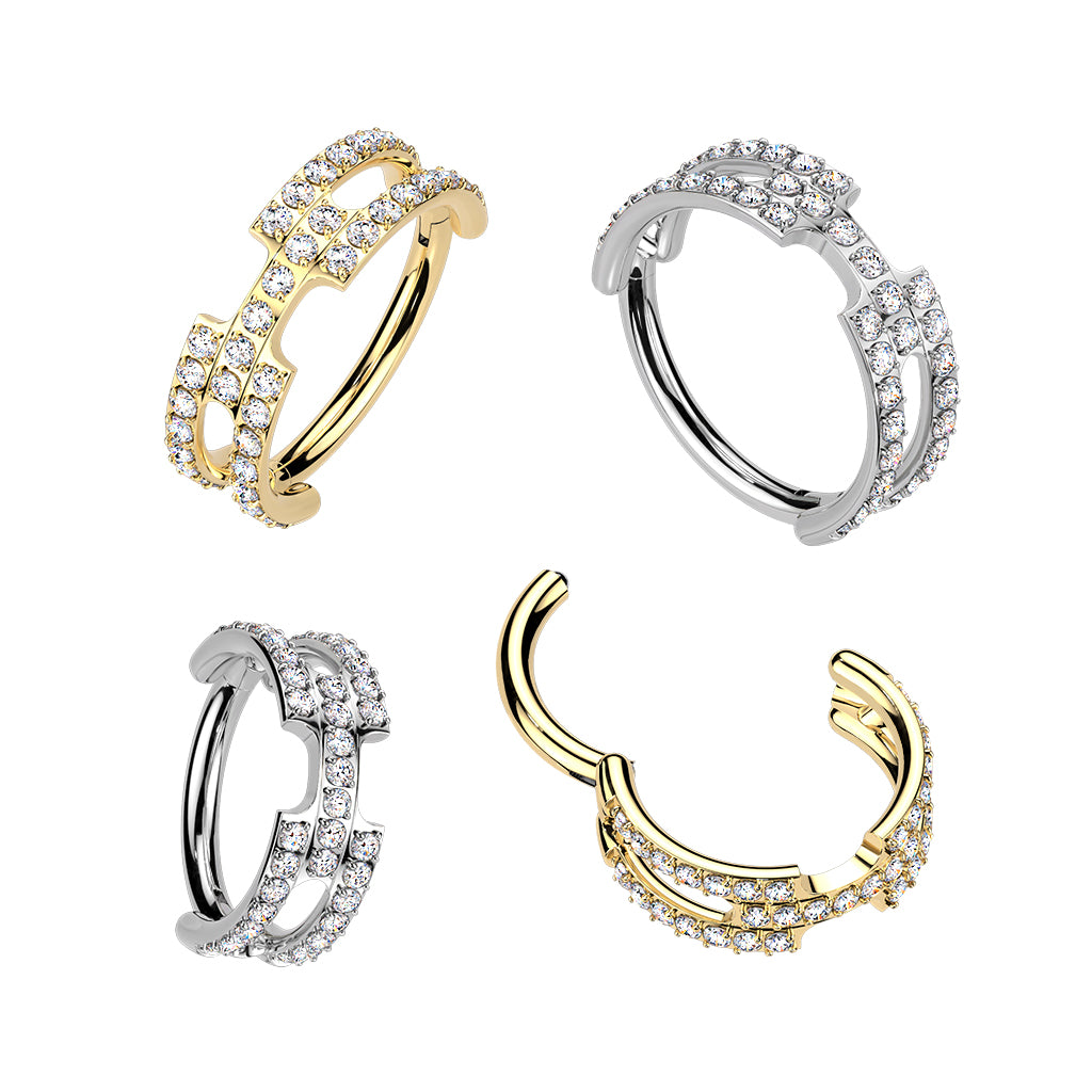 16G 5/16 Clear CZ Gem Implant Grade Titanium Double Thick Hinged Segment Ring