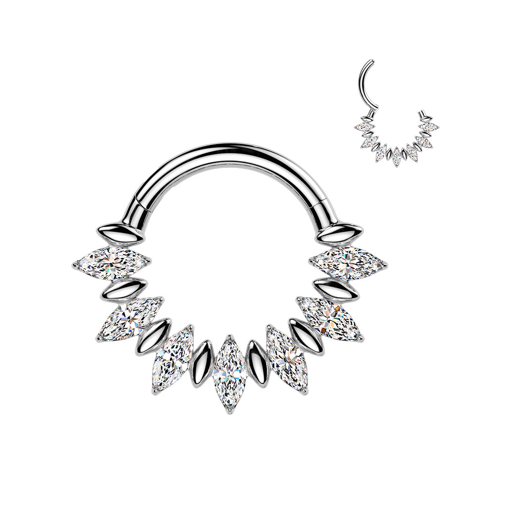 16G 5/16 Clear CZ Gem Implant Grade Titanium Forward Facing Super Glam Hinged Segment Ring