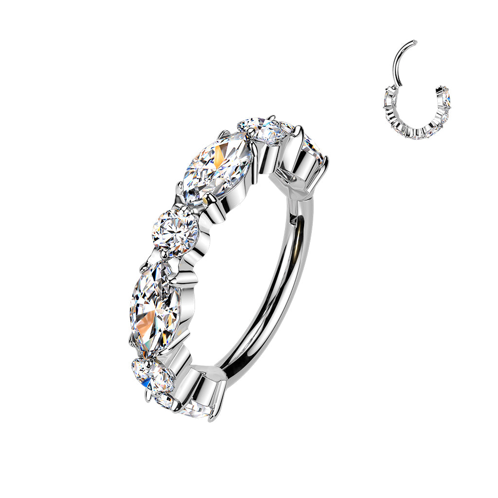 20G 5/16 Clear CZ Gem Implant Grade Titanium Outward Facing Paved Hinged Nose Hoop