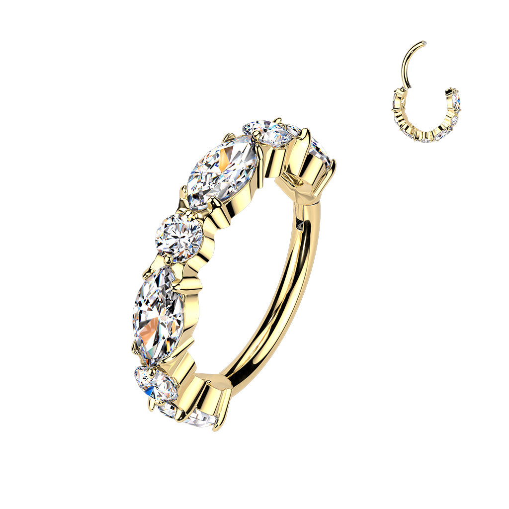 20G 5/16 Clear CZ Gem Implant Grade Titanium Outward Facing Paved Hinged Nose Hoop