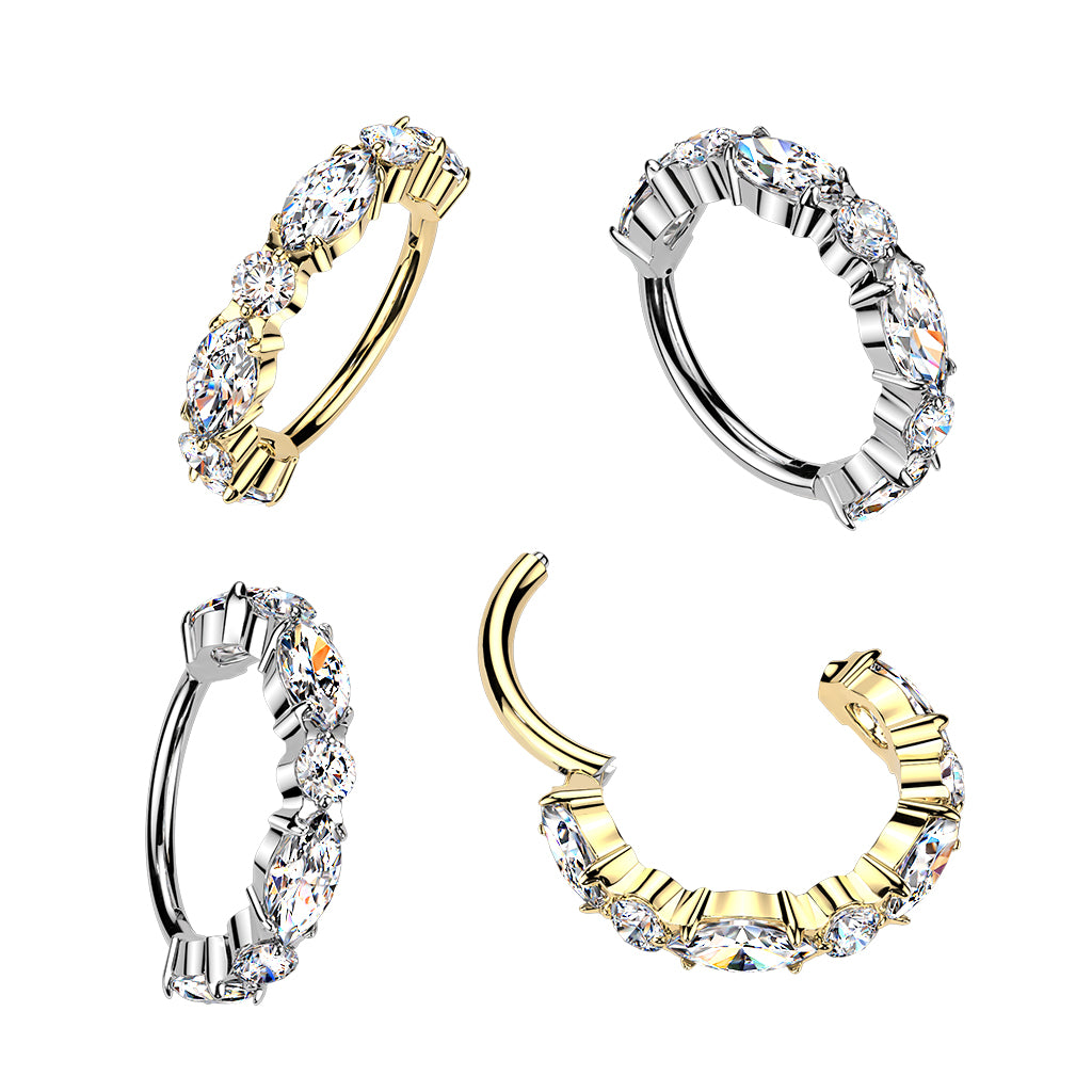 20G 5/16 Clear CZ Gem Implant Grade Titanium Outward Facing Paved Hinged Nose Hoop