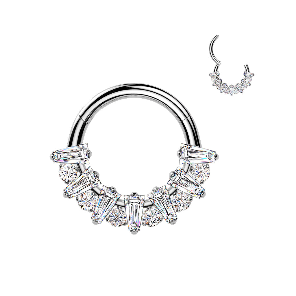 16G 5/16 Clear CZ Gem Implant Grade Titanium Forward Facing Style Fan Hinged Segment Ring