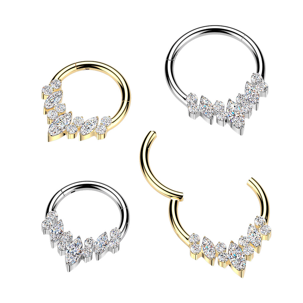 16G 5/16 Implant Grade Titanium Forward Facing CZ Gem Majestic Hinged Segment Ring