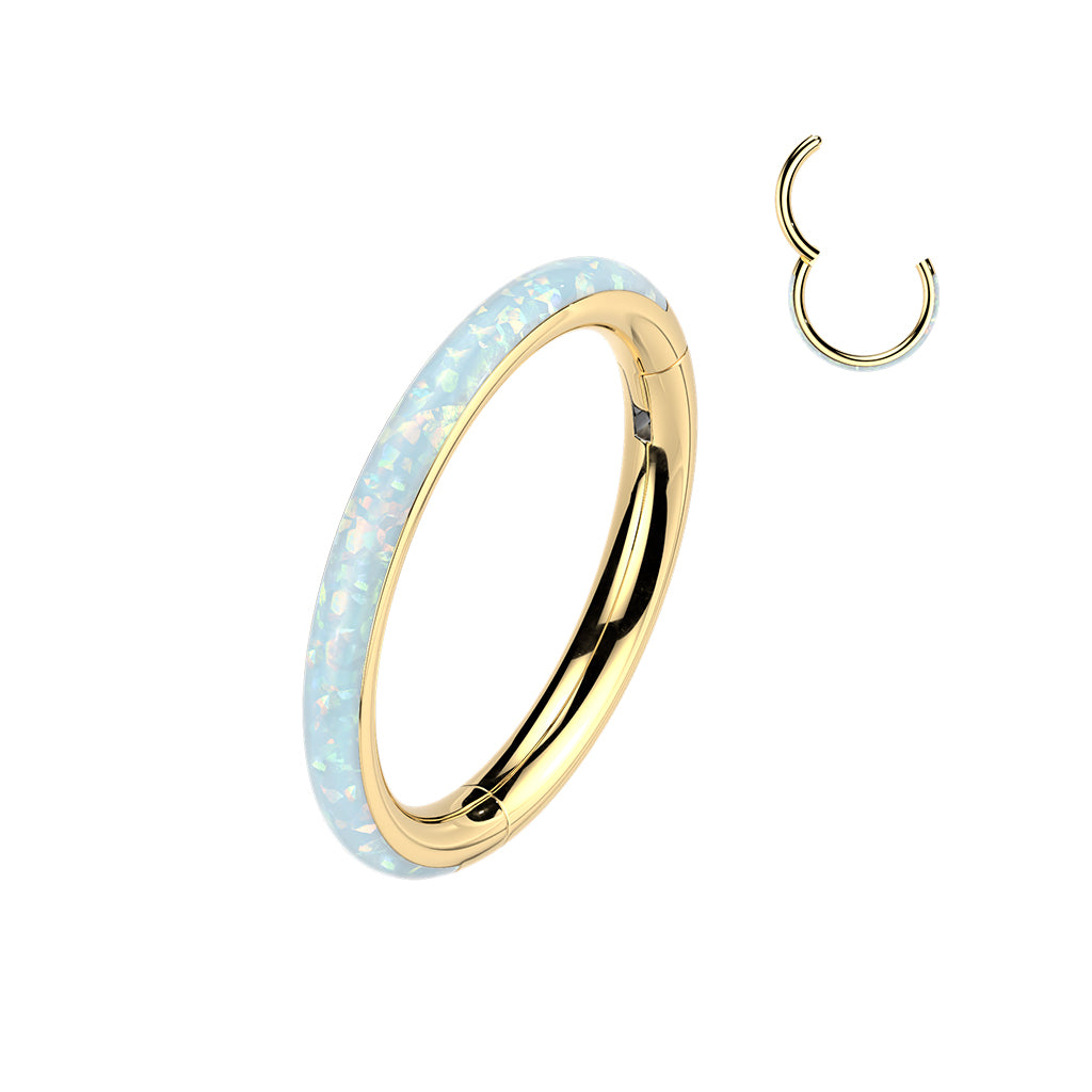 20G Synthetic Opal Implant Grade Titanium Hinged Hoop Nose Ring