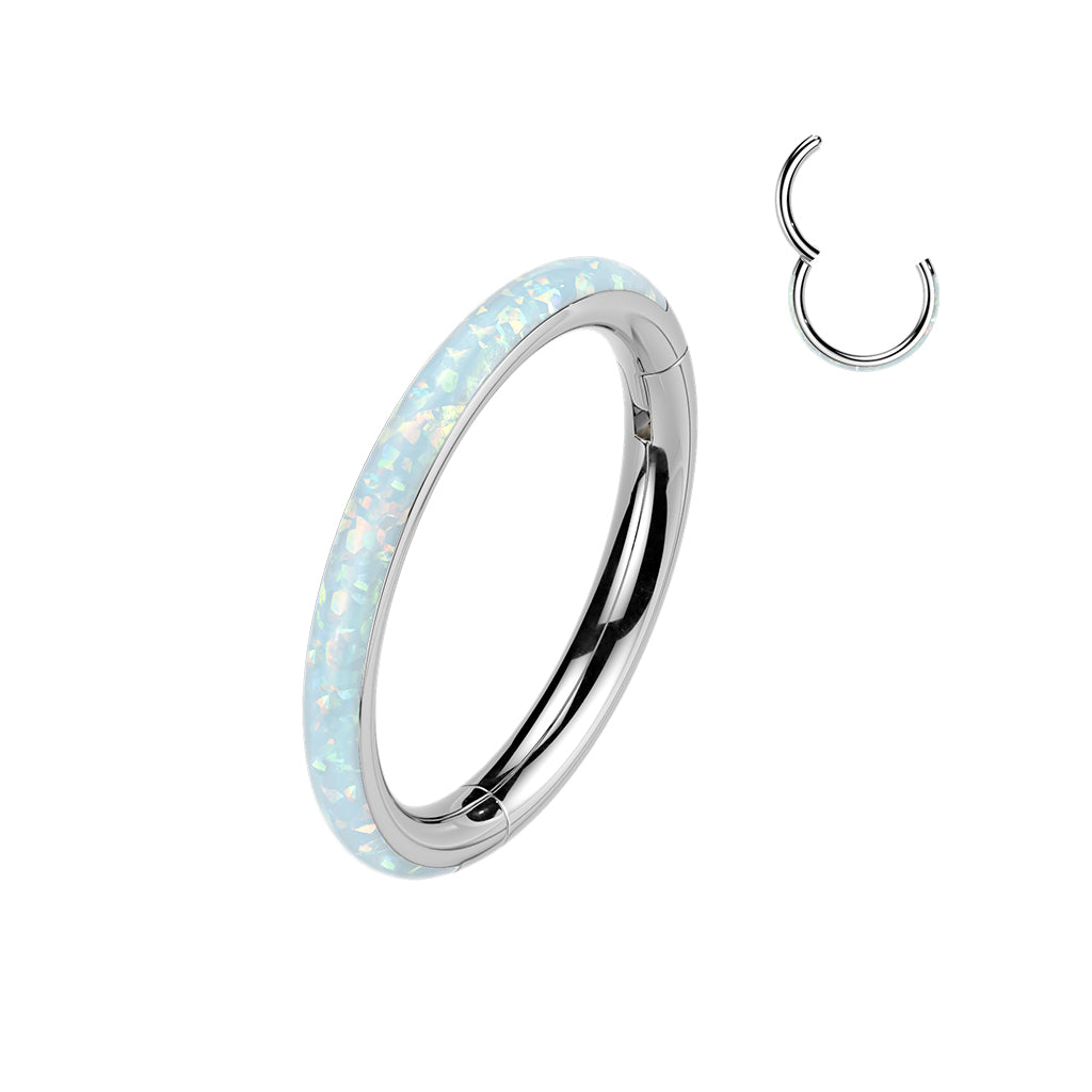 20G Synthetic Opal Implant Grade Titanium Hinged Hoop Nose Ring