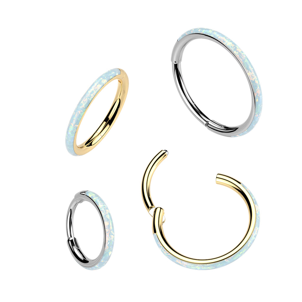 20G Synthetic Opal Implant Grade Titanium Hinged Hoop Nose Ring