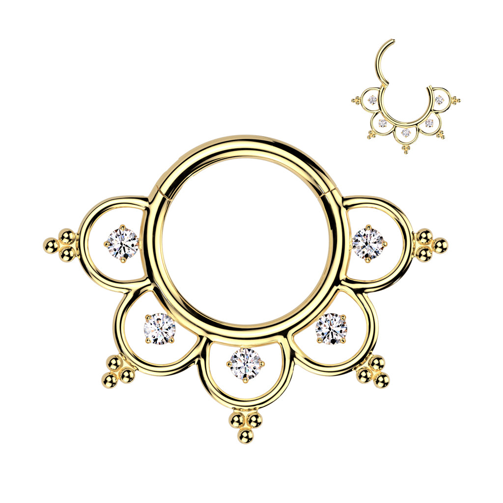 16G 5/16 Clear CZ Gem Implant Grade Titanium Lotus Petal Hinged Segment Ring