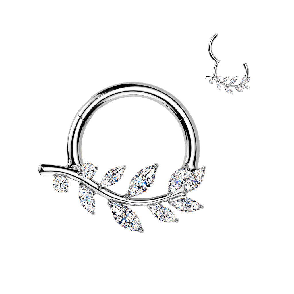 16G 5/16 Implant Grade Titanium Forward Facing CZ Marquise Vine Hinged Segment Ring