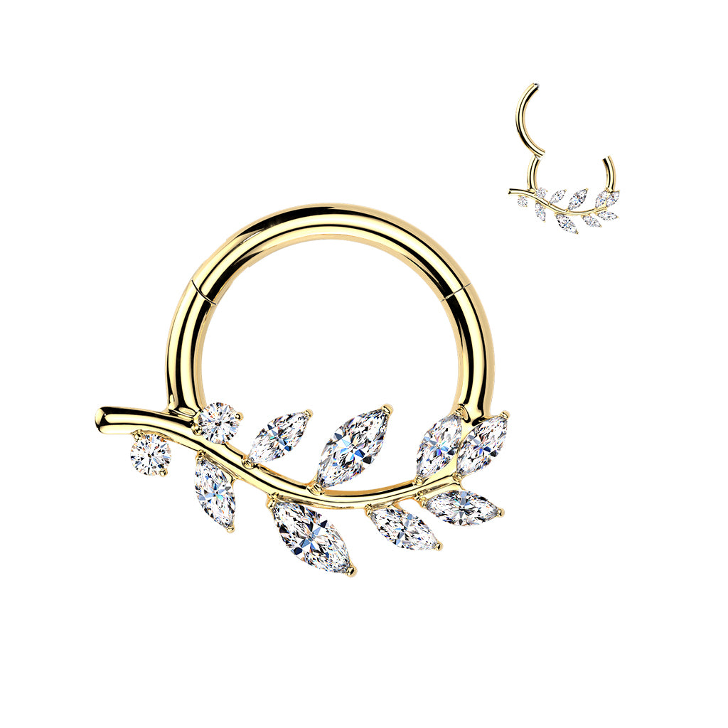 16G 5/16 Implant Grade Titanium Forward Facing CZ Marquise Vine Hinged Segment Ring