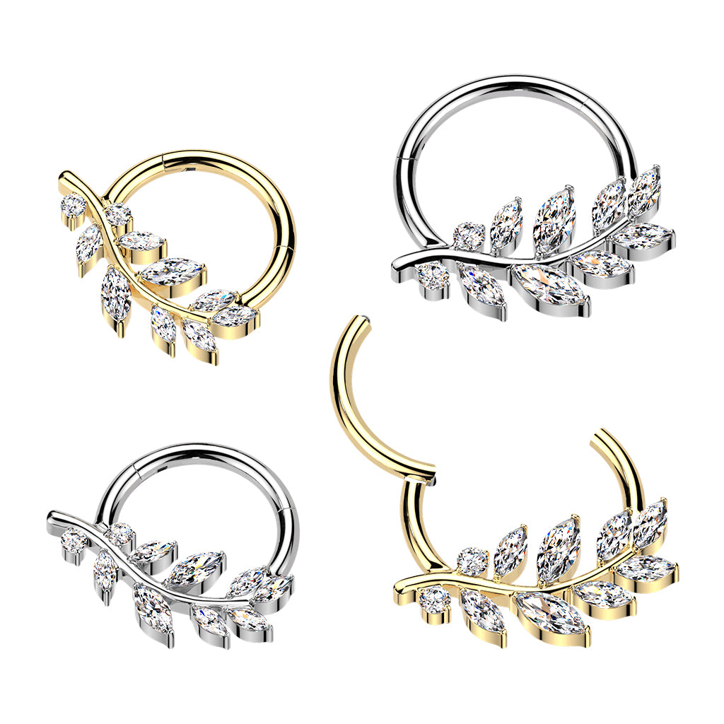 16G 5/16 Implant Grade Titanium Forward Facing CZ Marquise Vine Hinged Segment Ring