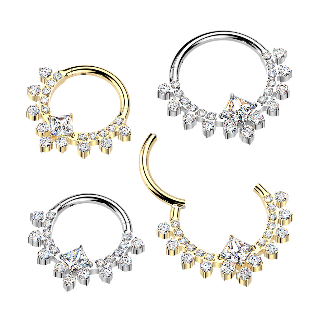 16G 5/16 Implant Grade Titanium Forward Facing CZ Glamour Hinged Segment Ring