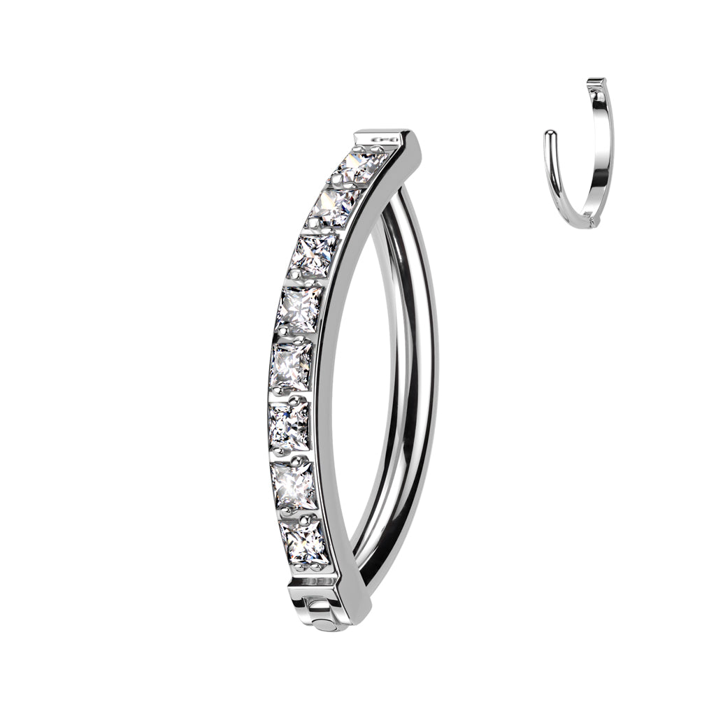 CZ Gem Implant Grade Titanium Paved Square Hinged Hoop Belly Ring