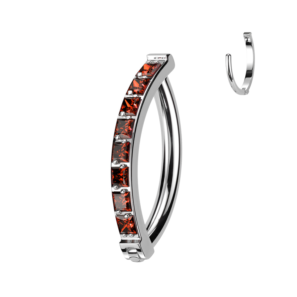 CZ Gem Implant Grade Titanium Paved Square Hinged Hoop Belly Ring