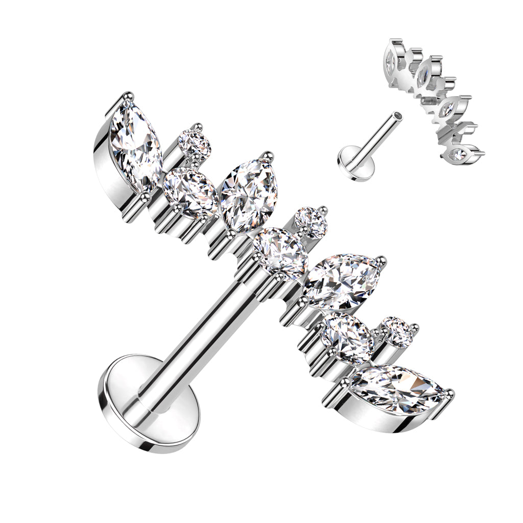 16G 1/4 Clear CZ Gem Implant Grade Titanium Internally Threaded Curve Labret