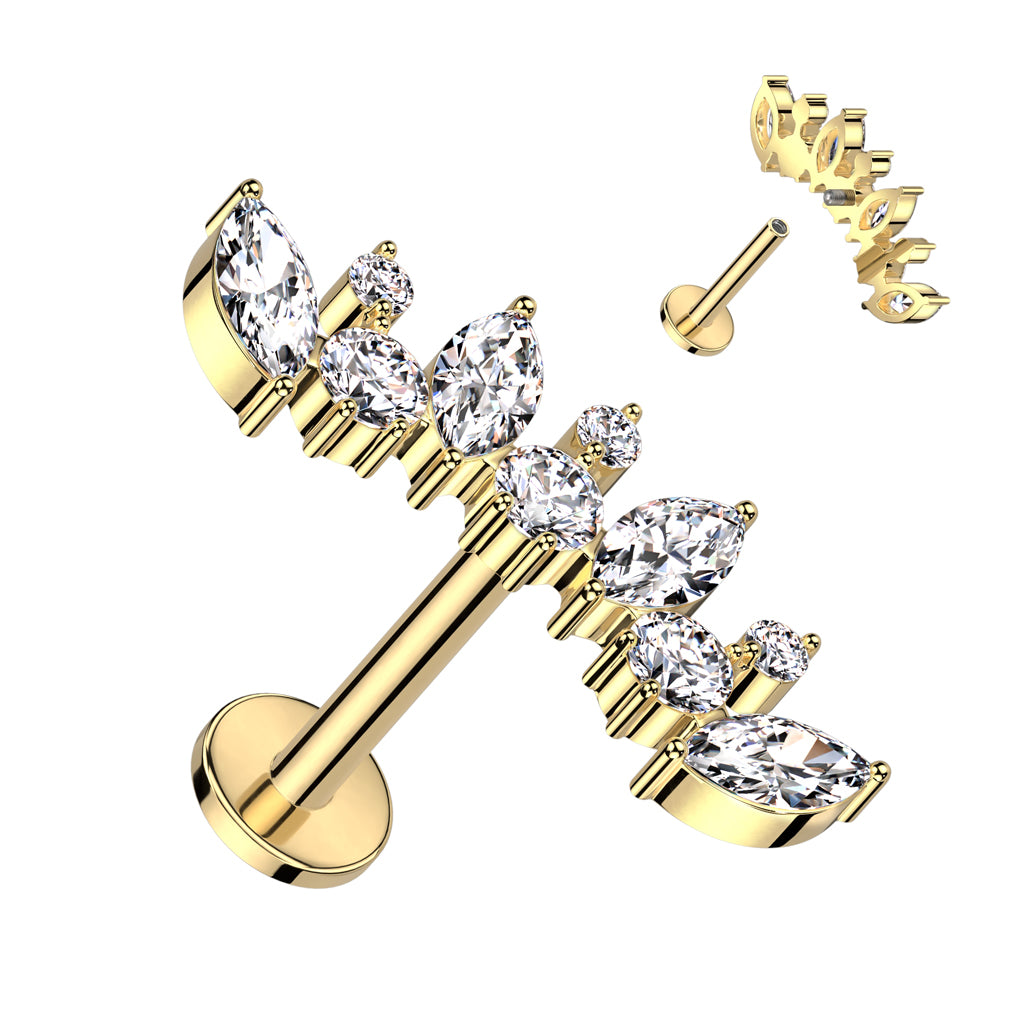 16G 1/4 Clear CZ Gem Implant Grade Titanium Internally Threaded Curve Labret