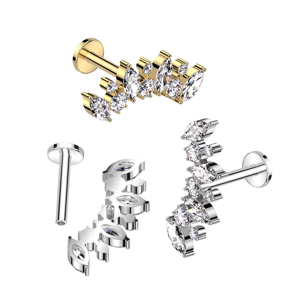 16G 1/4 Clear CZ Gem Implant Grade Titanium Internally Threaded Curve Labret