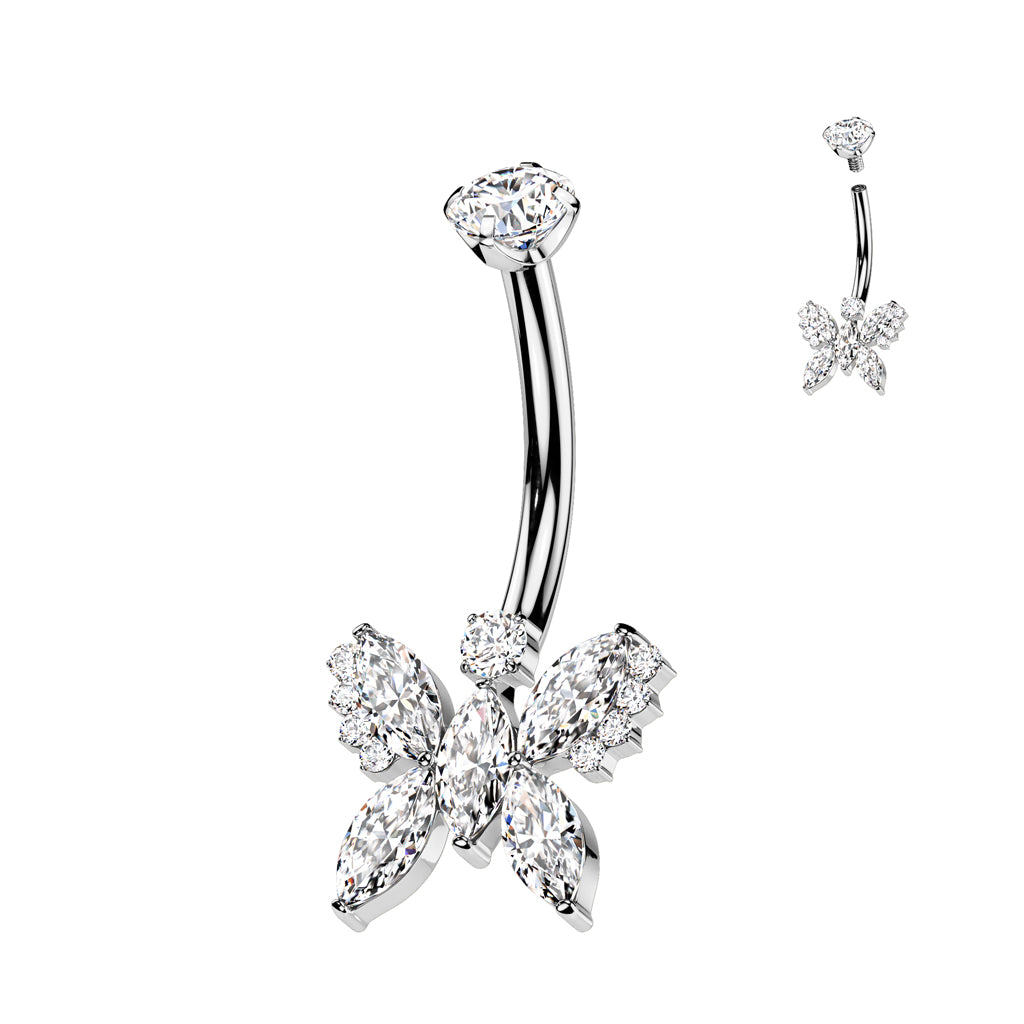 CZ Gem Implant Grade Titanium Internally Threaded Butterfly Belly Ring