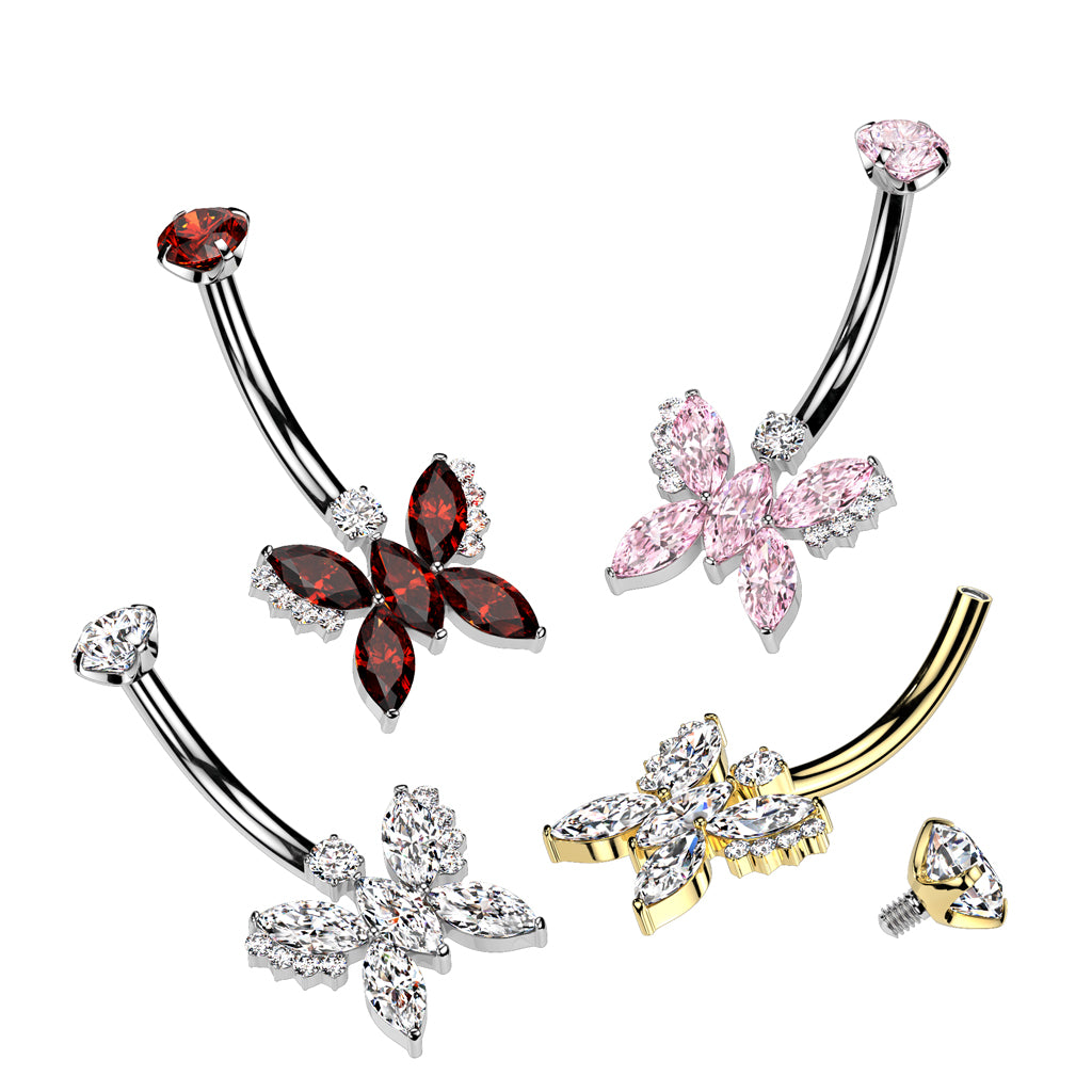 CZ Gem Implant Grade Titanium Internally Threaded Butterfly Belly Ring