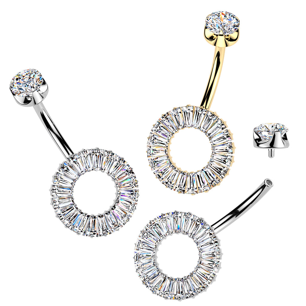 Clear CZ Gem Implant Grade Titanium Internally Threaded Wheel Belly Ring