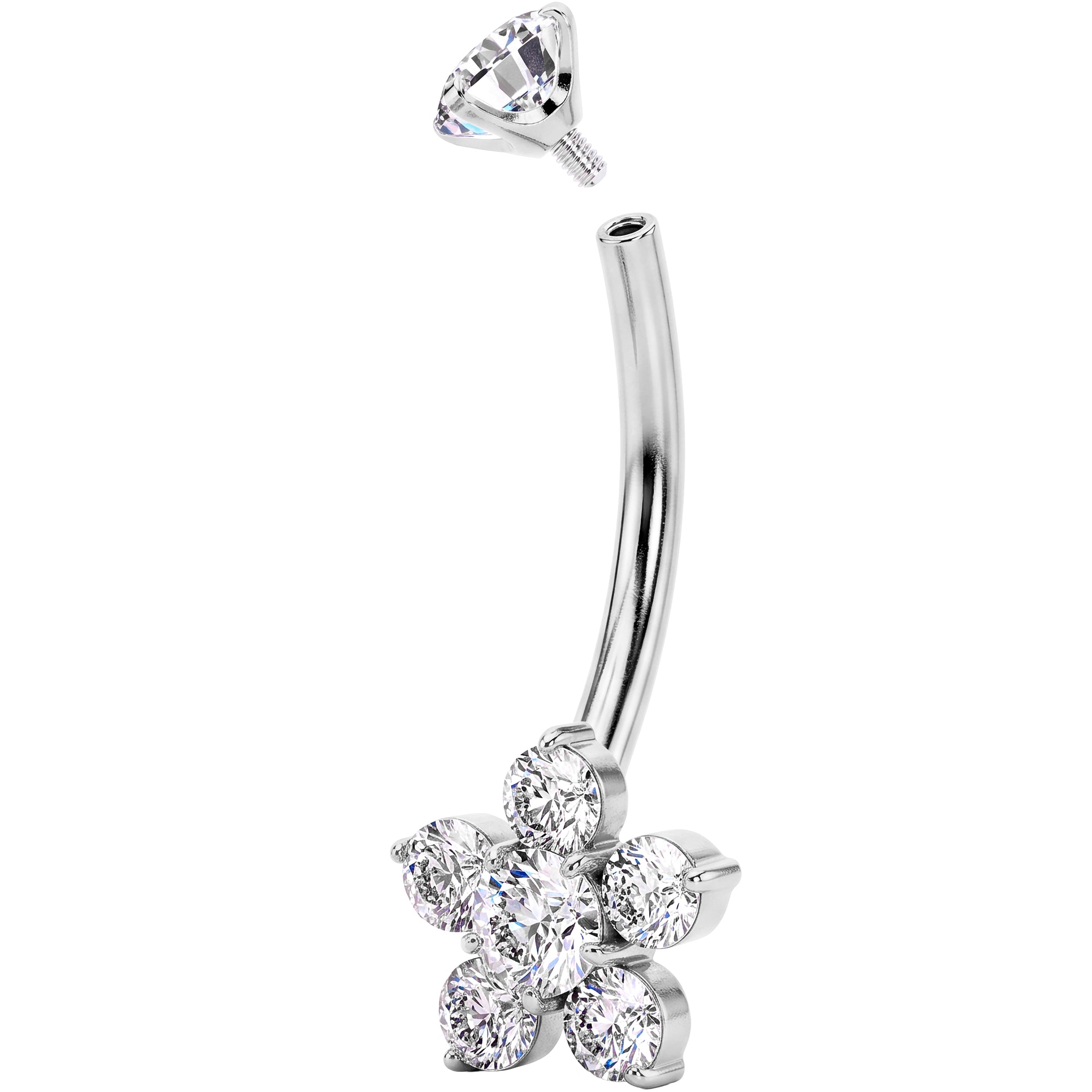 Implant Grade Titanium Internally Threaded CZ Gem Flower Belly Ring