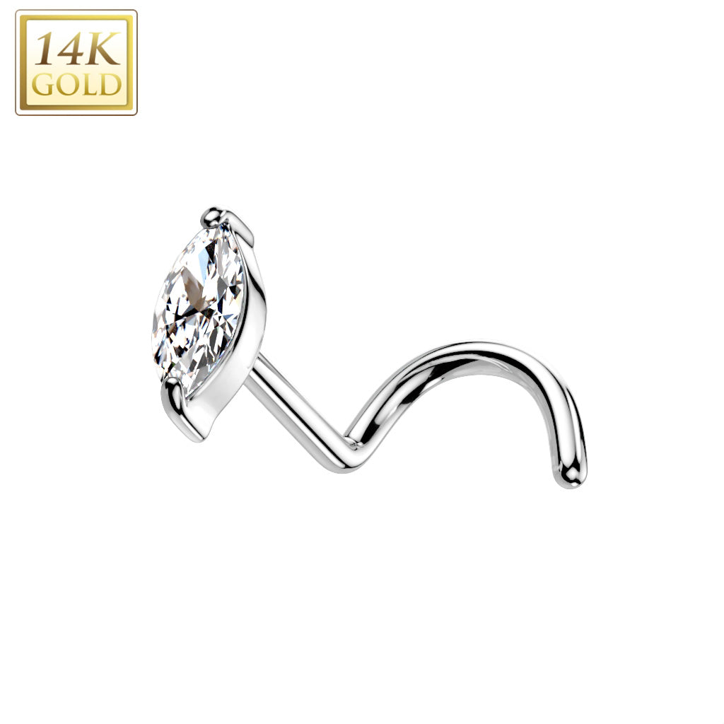20G Solid 14k Gold Marquise CZ Nose Ring