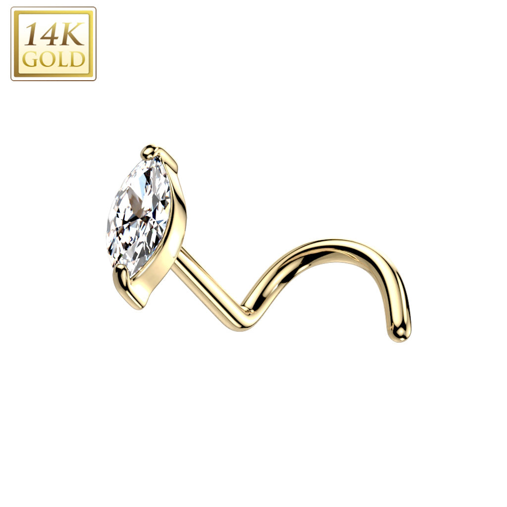20G Solid 14k Gold Marquise CZ Nose Ring