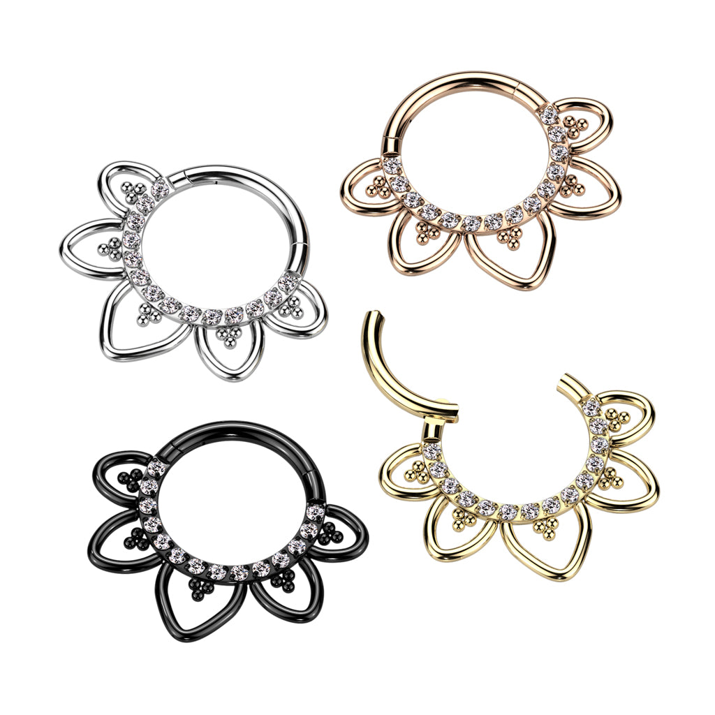 16G Forward Facing CZ Filigree Heart Implant Grade Titanium Hinged Segment Ring
