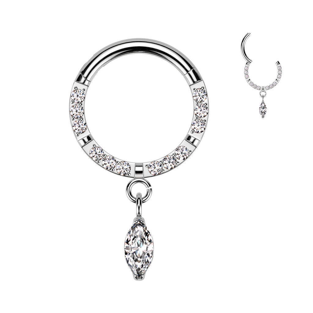 16G Forward Facing CZ Marquise Dangle Implant Grade Titanium Hinged Segment Ring