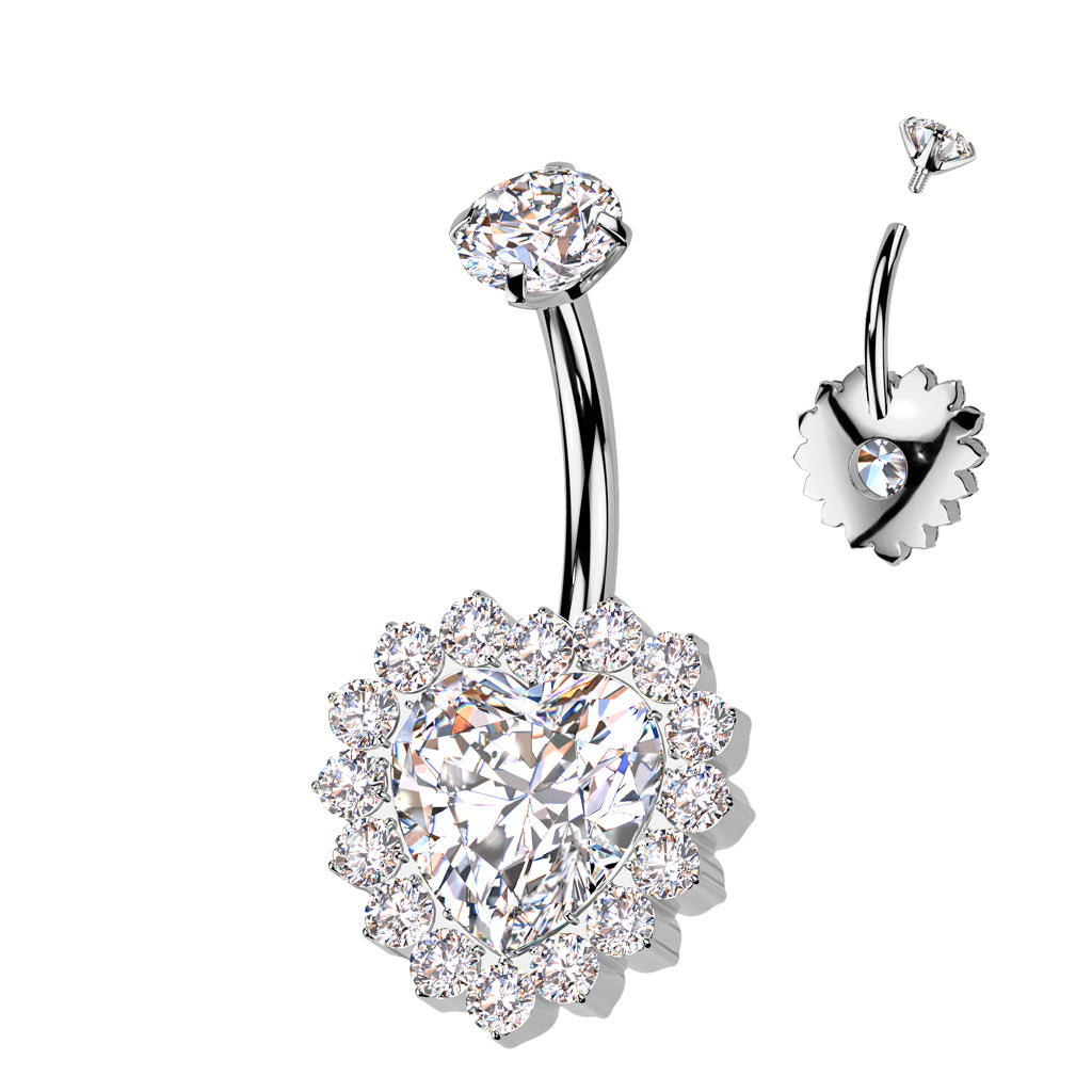 Implant Grade Titanium Internally Threaded CZ Heart Belly Ring