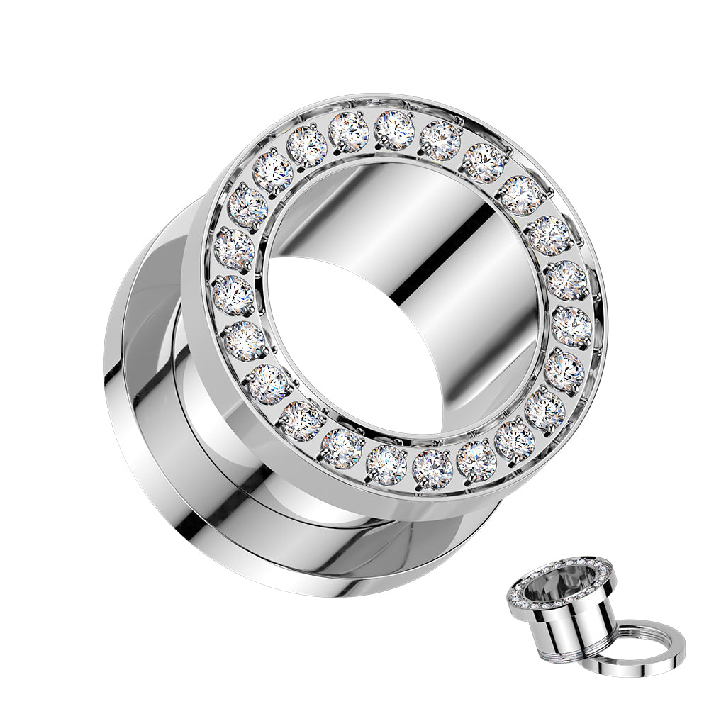 Implant Grade Titanium CZ Rim Double Flare Screw Fit Tunnel Plug Set Sizes 6mm to 16mm