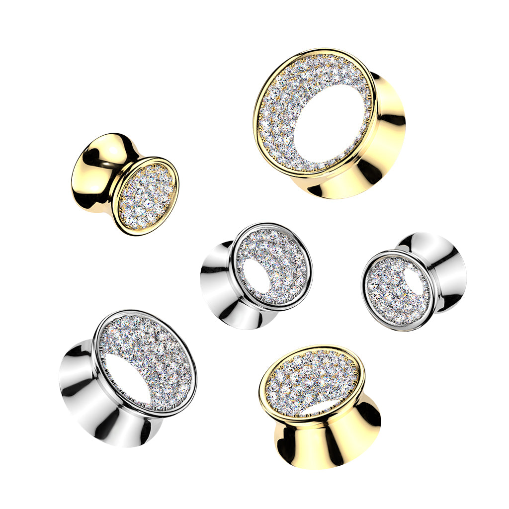 CZ Plug Tunnel Ear Gauge in Solid Brass