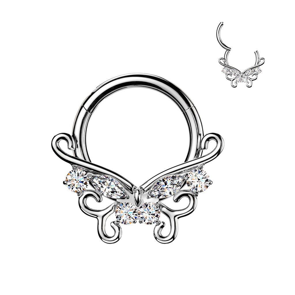 16G Forward Facing CZ Filigree Butterflly Implant Grade Titanium Hinged Segment Ring
