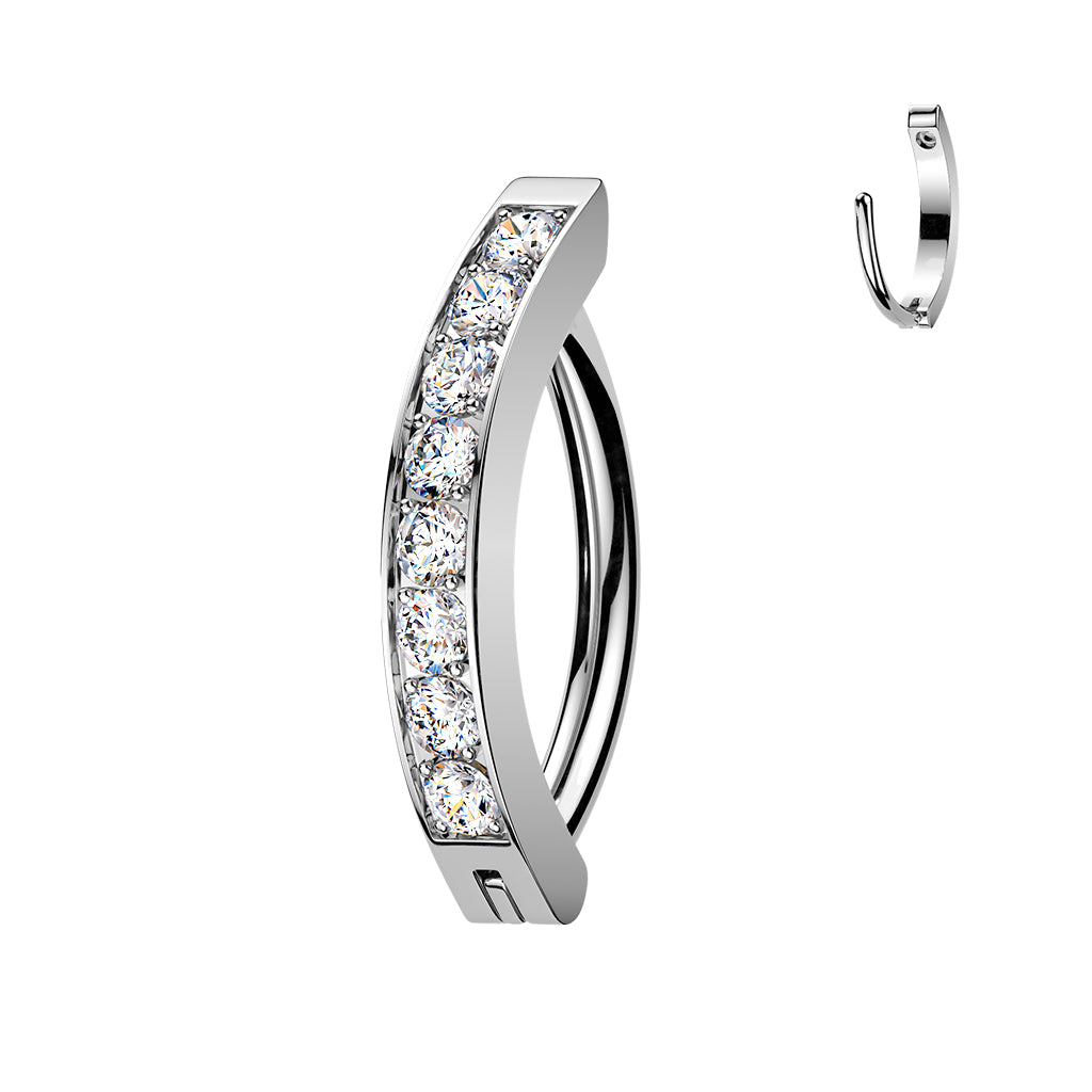 CZ Gem Classic Round Implant Grade Titanium Hinged Hoop Belly Ring