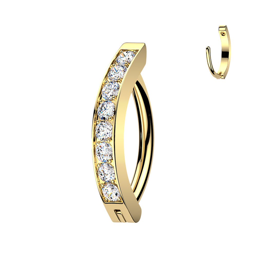 CZ Gem Classic Round Implant Grade Titanium Hinged Hoop Belly Ring