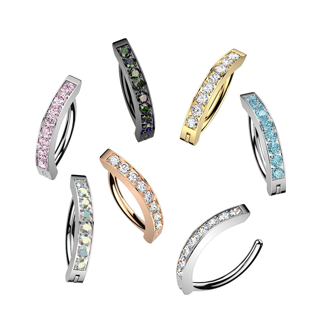 Titanium hinged hoop belly ring aurora cubic zirconia round