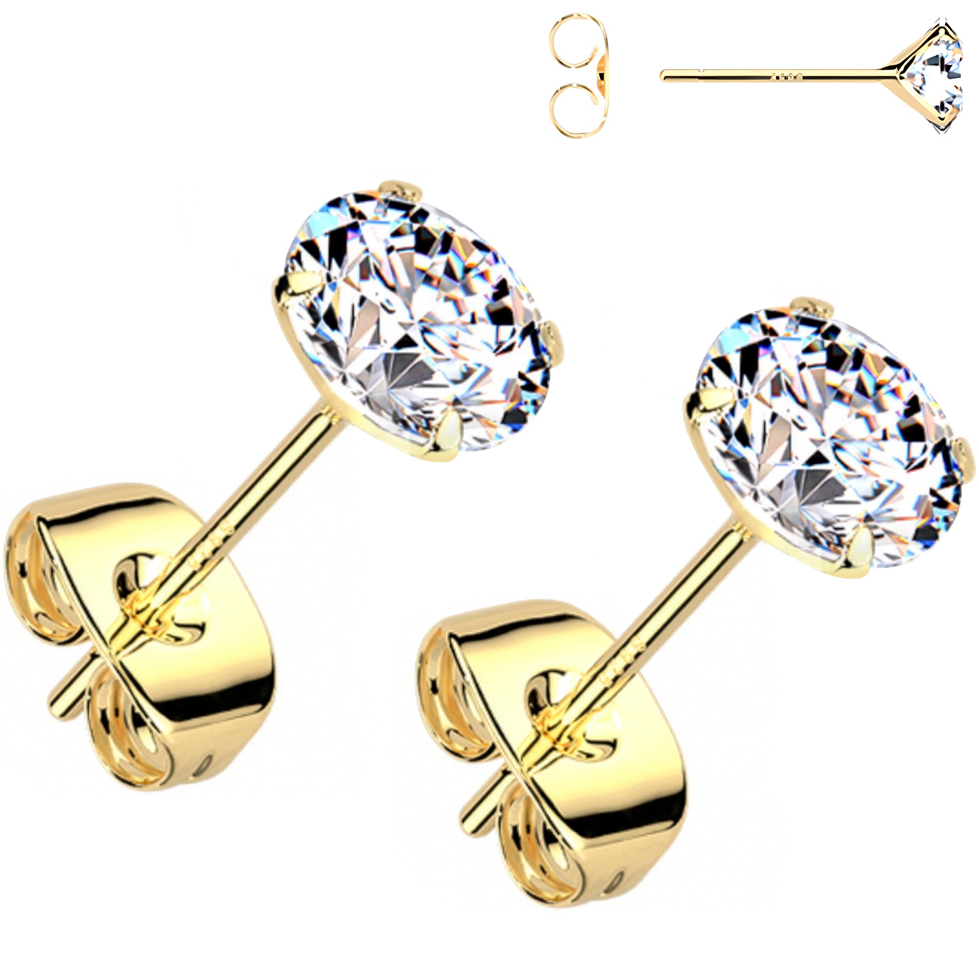 925 Sterling Silver CZ Stud Earrings 3mm to 8mm