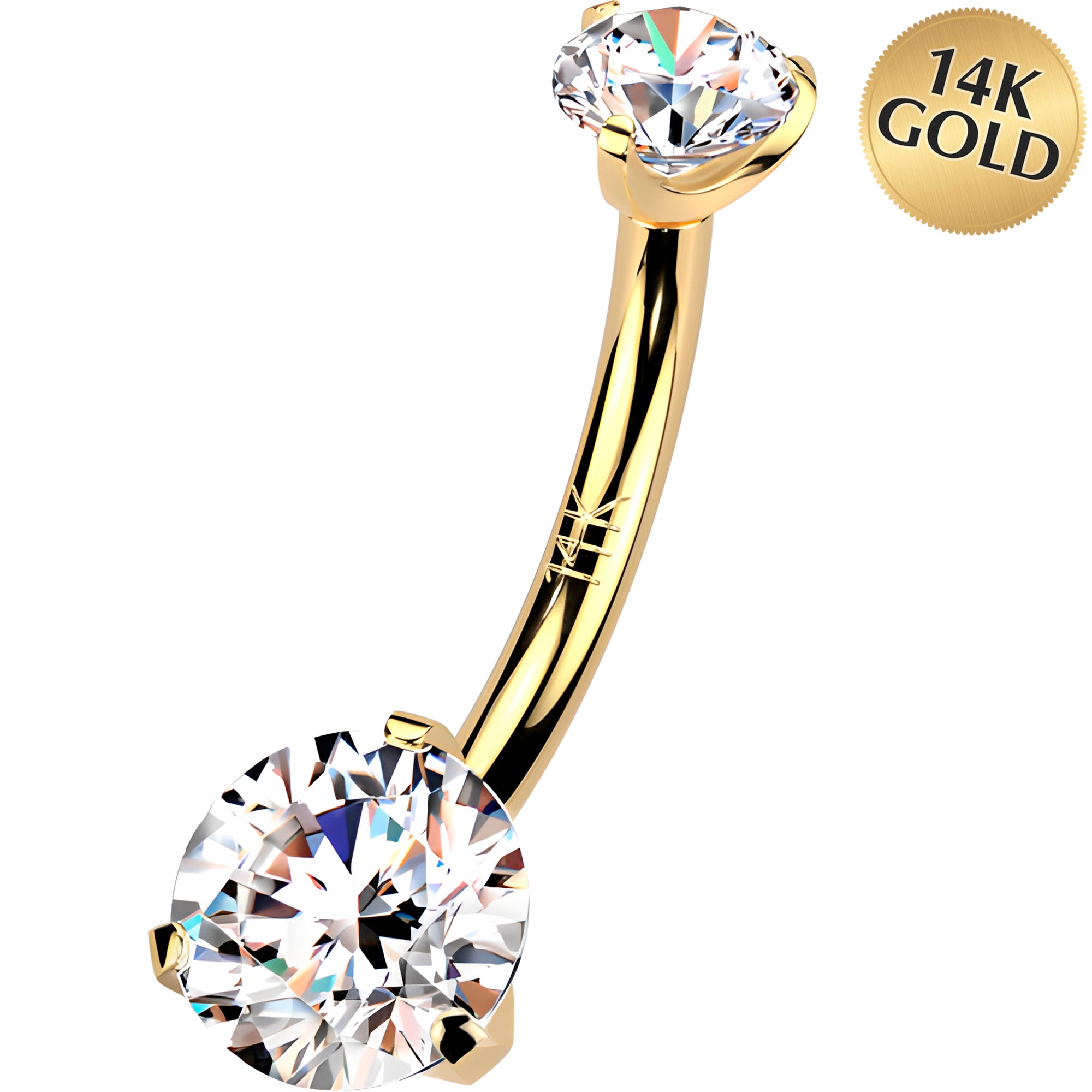 Solid 14k Gold Internally Threaded Double Cubic Zirconia Belly Ring