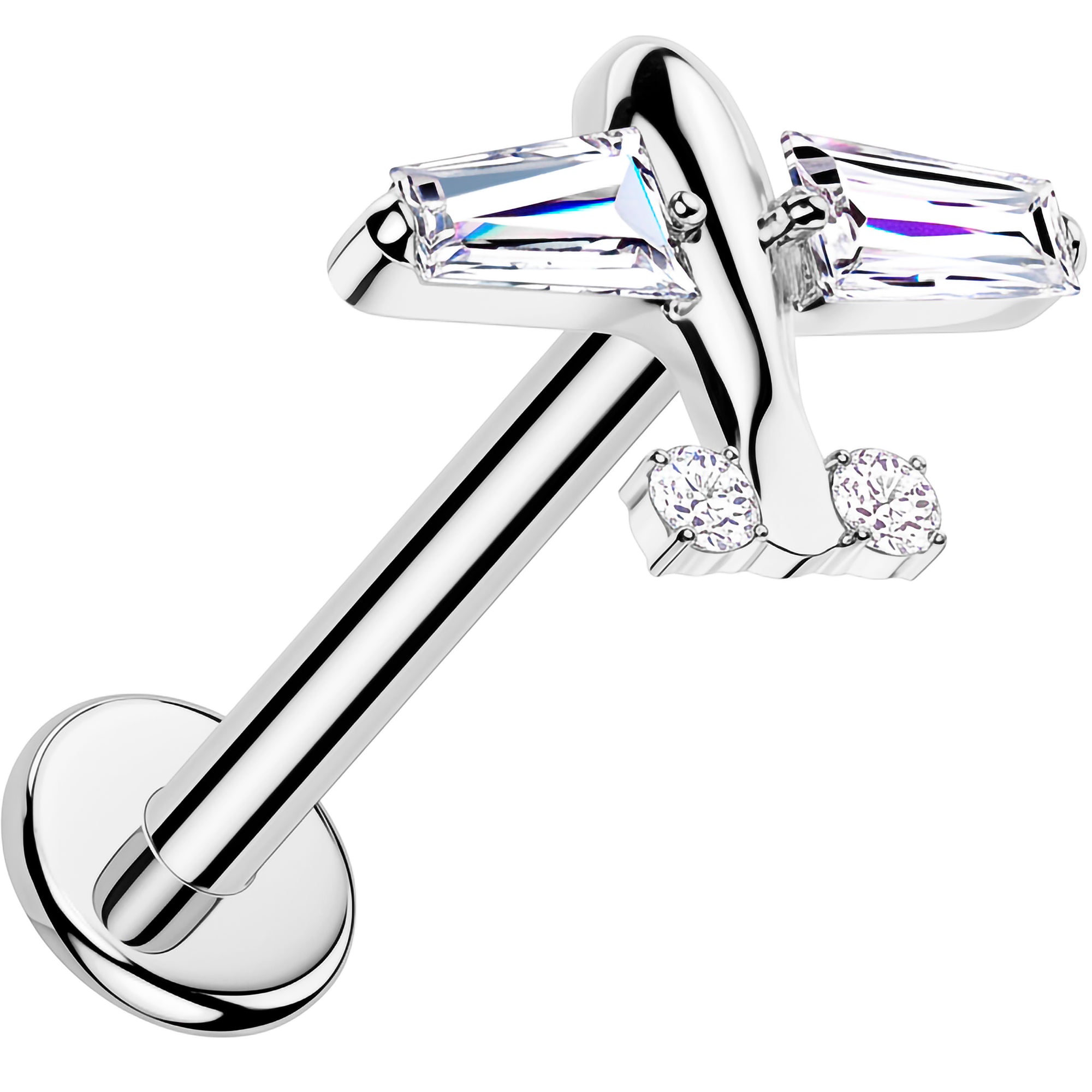18G Implant Grade Titanium Threadless Push In CZ Airplane Flat Back Earring
