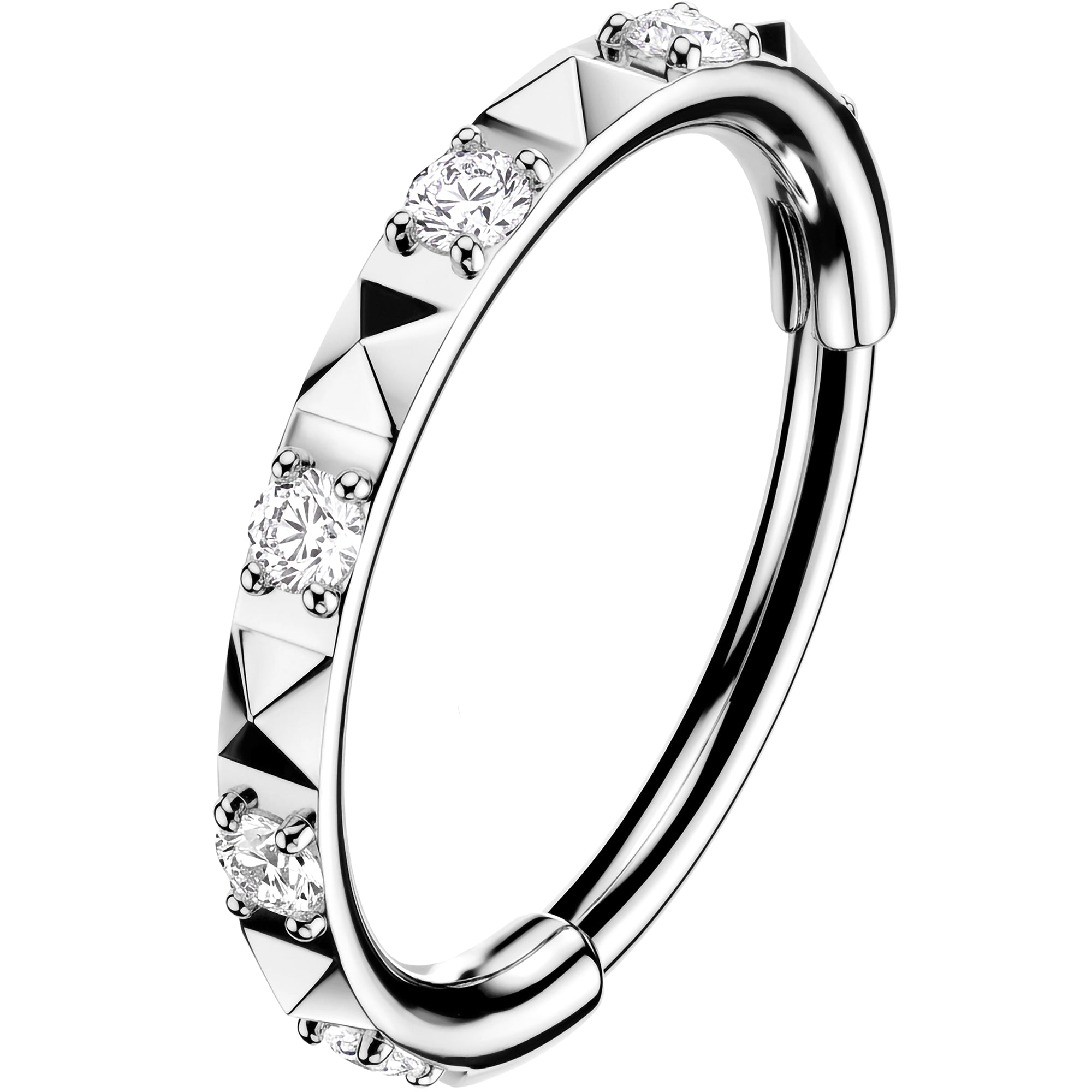 Implant Grade Titanium Hinged Segment CZ Pyramid Hoop Earring