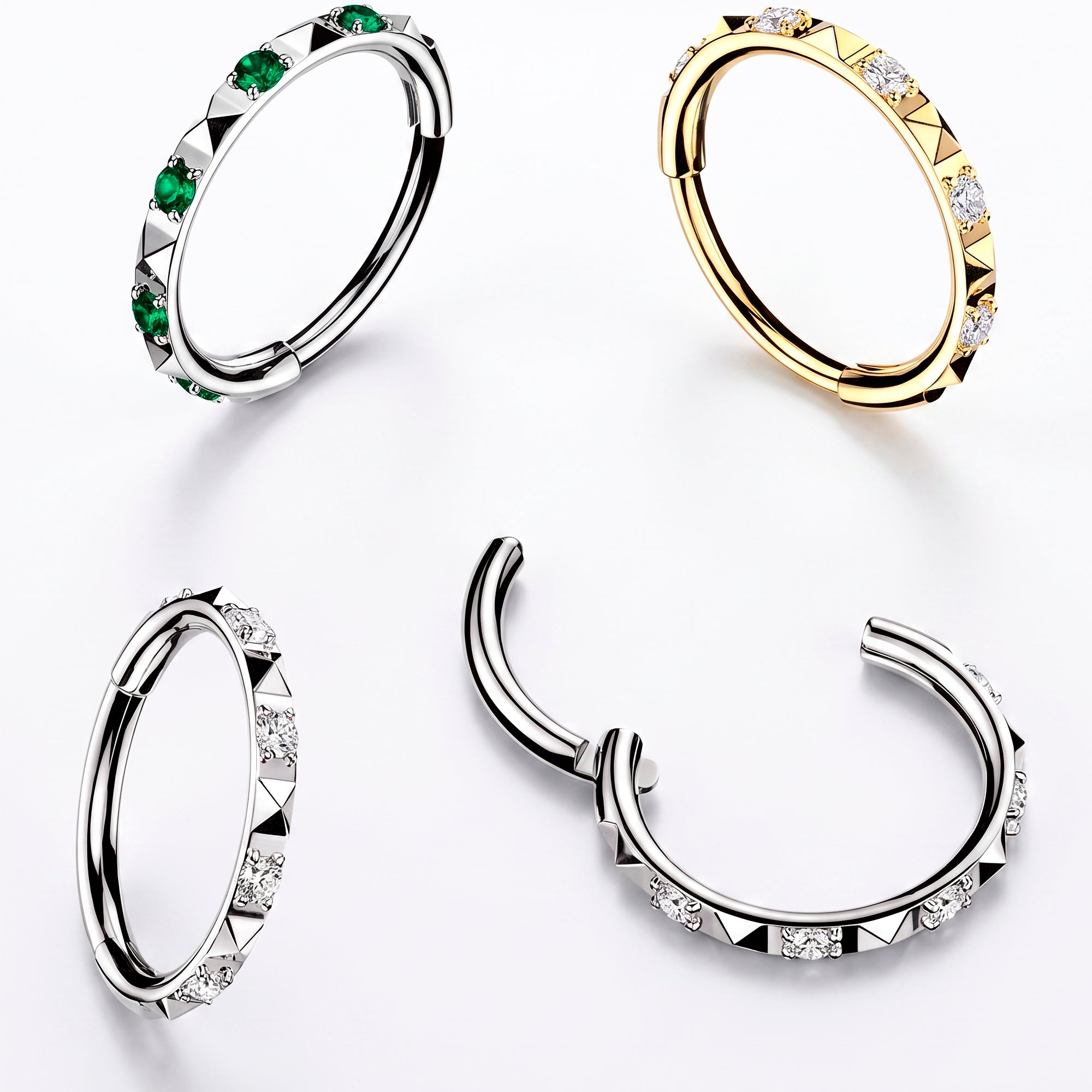 Implant Grade Titanium Hinged Segment CZ Pyramid Hoop Earring