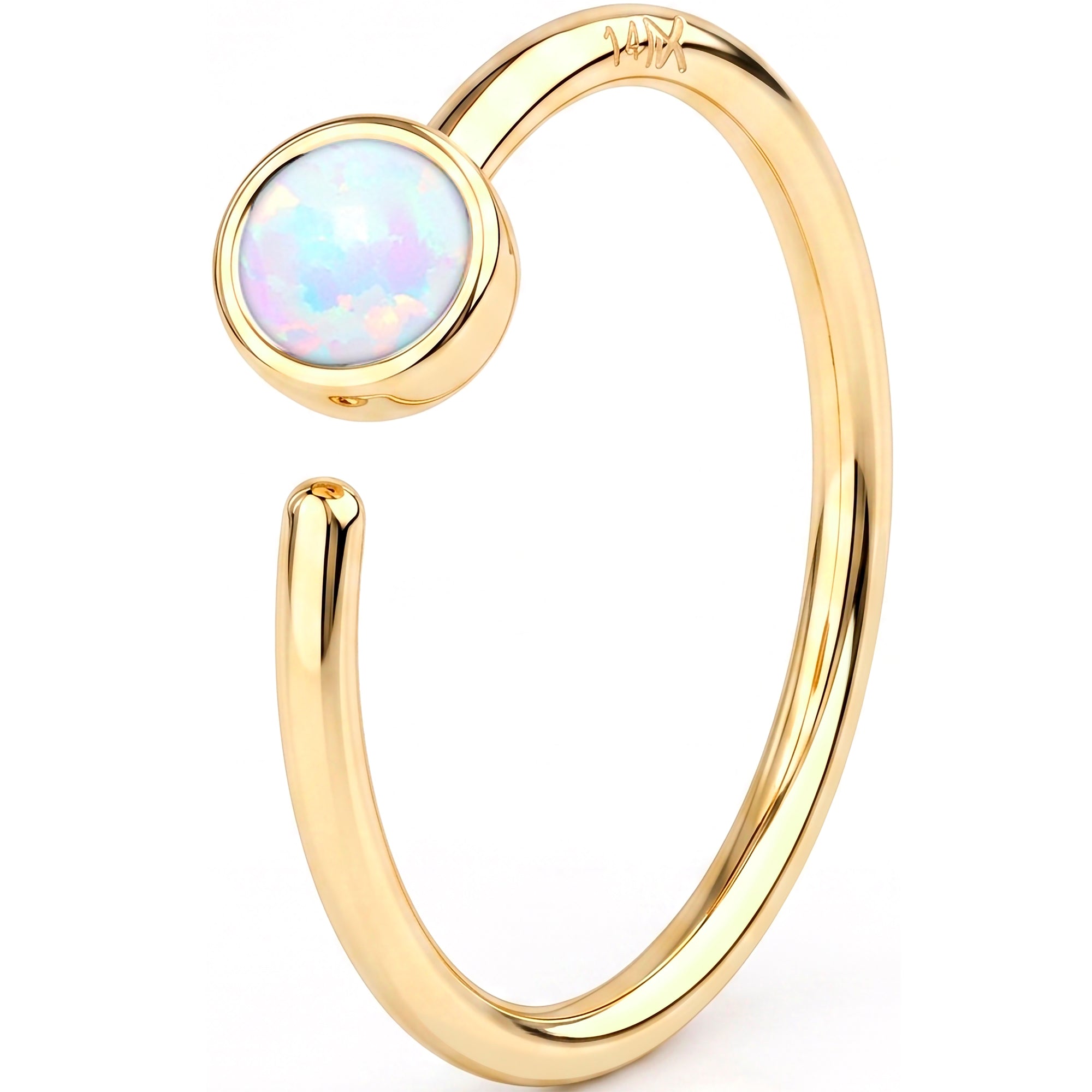 14k Solid Gold Bendable Nose Hoop 20G 5/16 with Bezel Synthetic Opal