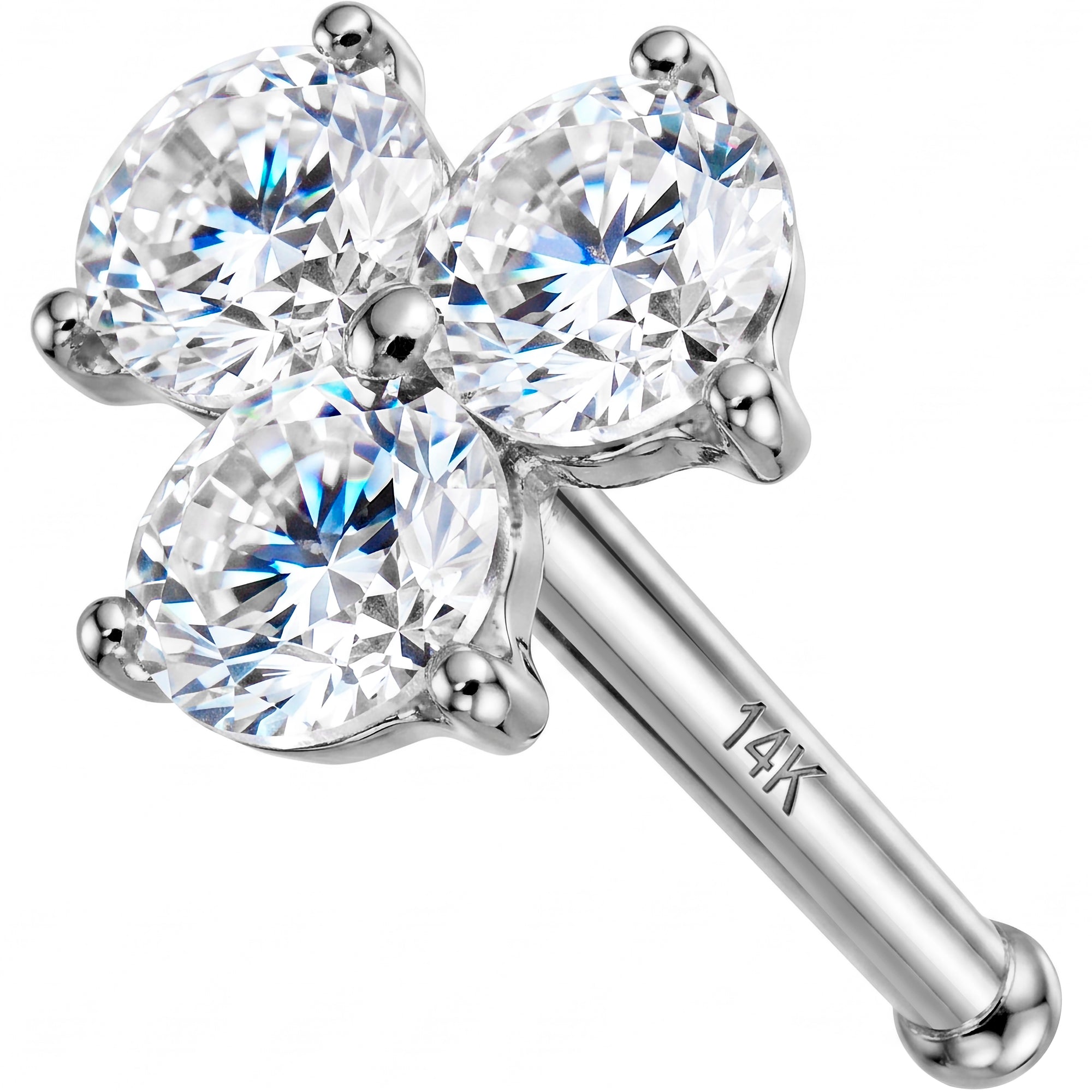 20G 14k Solid Gold CZ Trio Nose Bone
