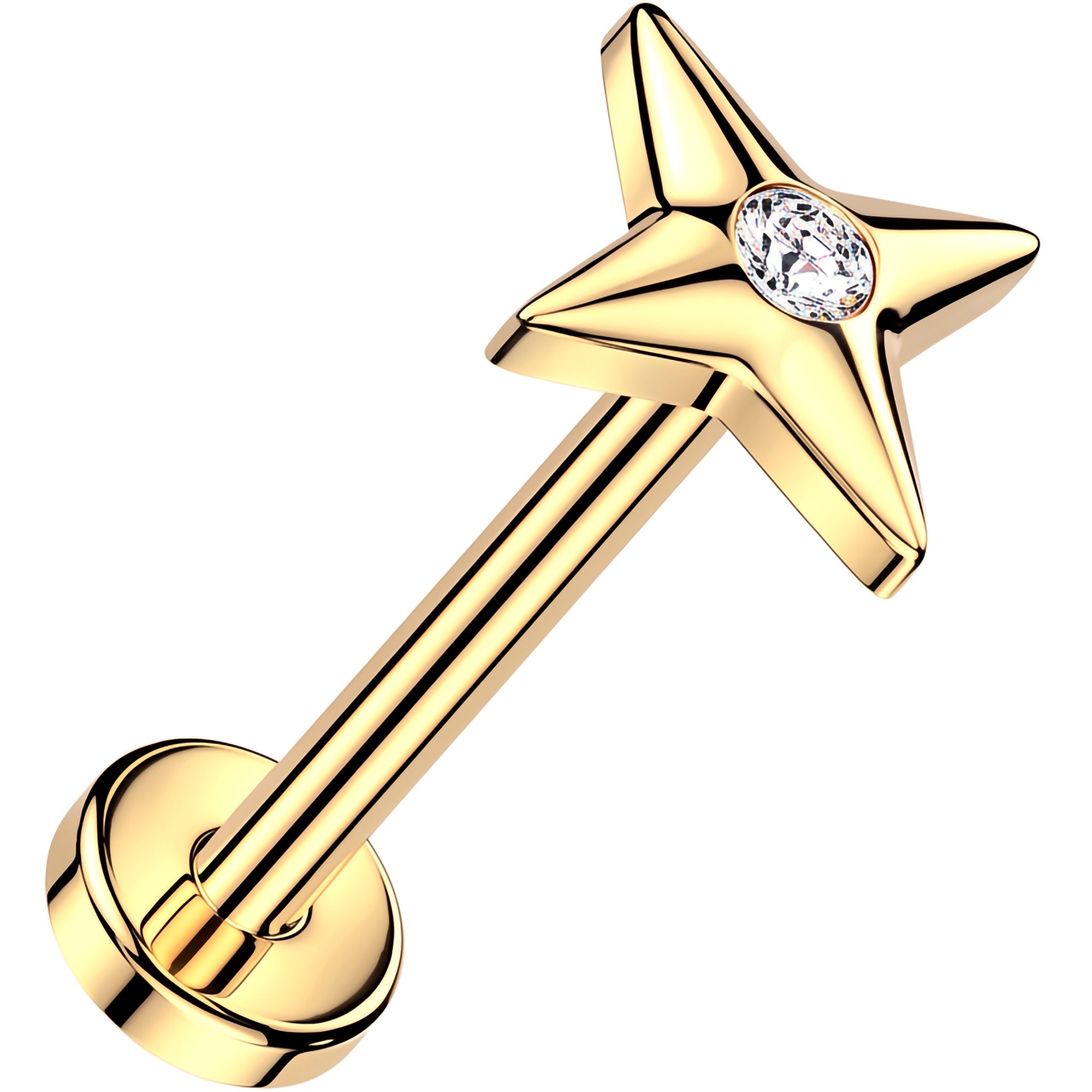 20G 14k Yellow Gold Lab Grown Diamond Bar Threadless Push In Flat Back Earring