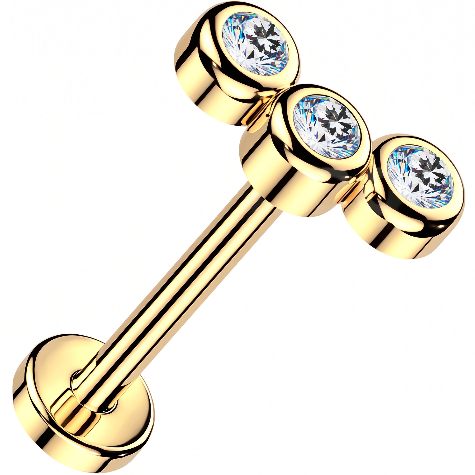 20G 14k Yellow Gold Curve Trio Lab Grown Diamond Curved Threadless Push In Flat Back Earring