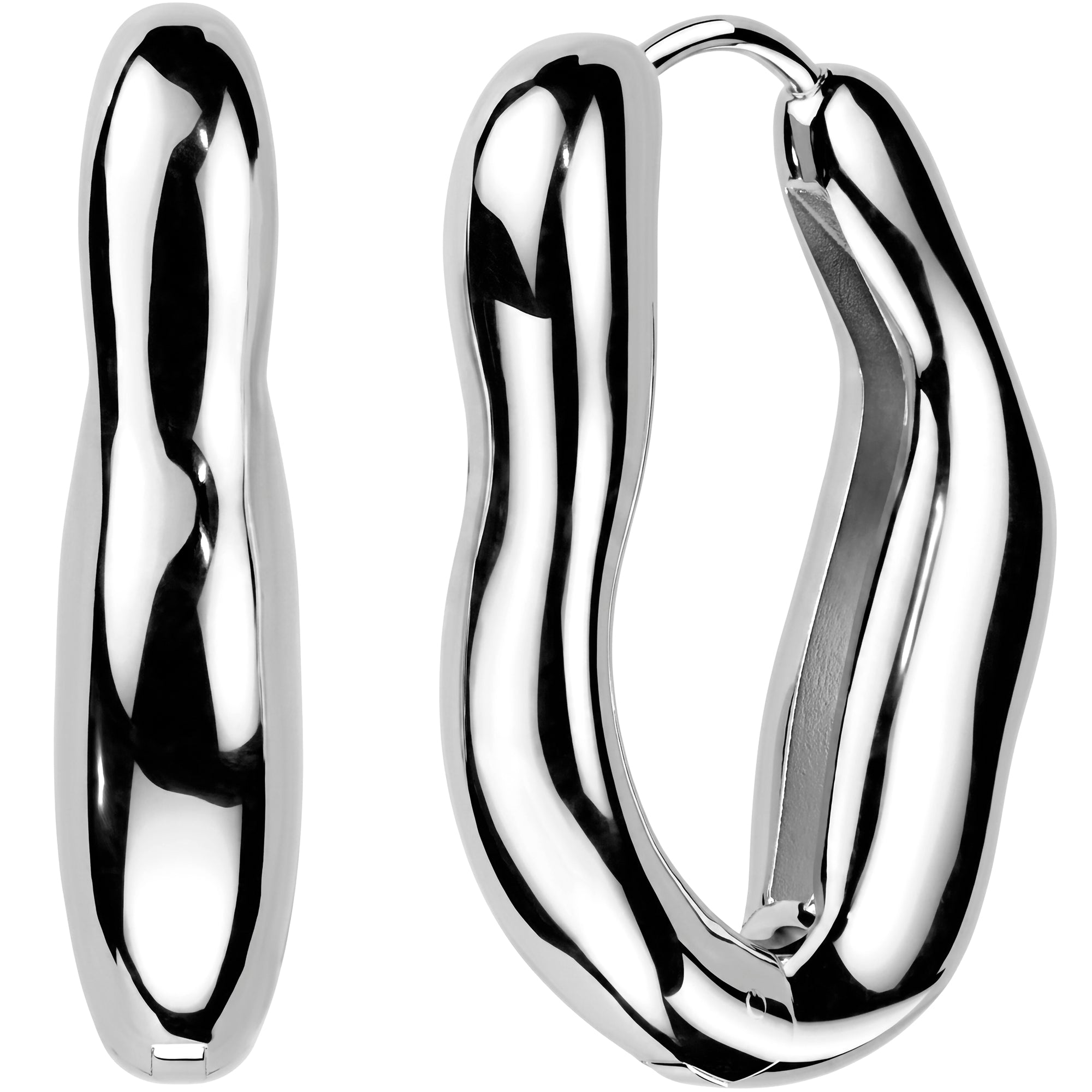 Wavy Oval Huggie Hoop Earrings – 18G Surgical Steel Hinged Hoops