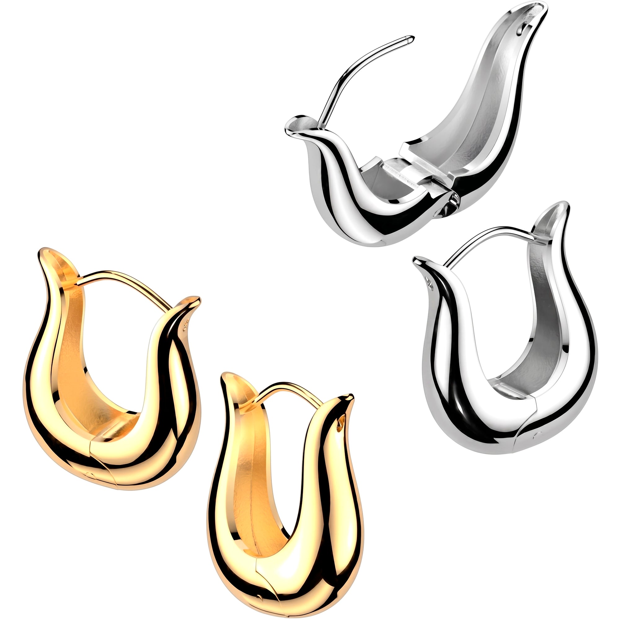 Surgical Steel Flower Huggie Clicker Hoop Earrings