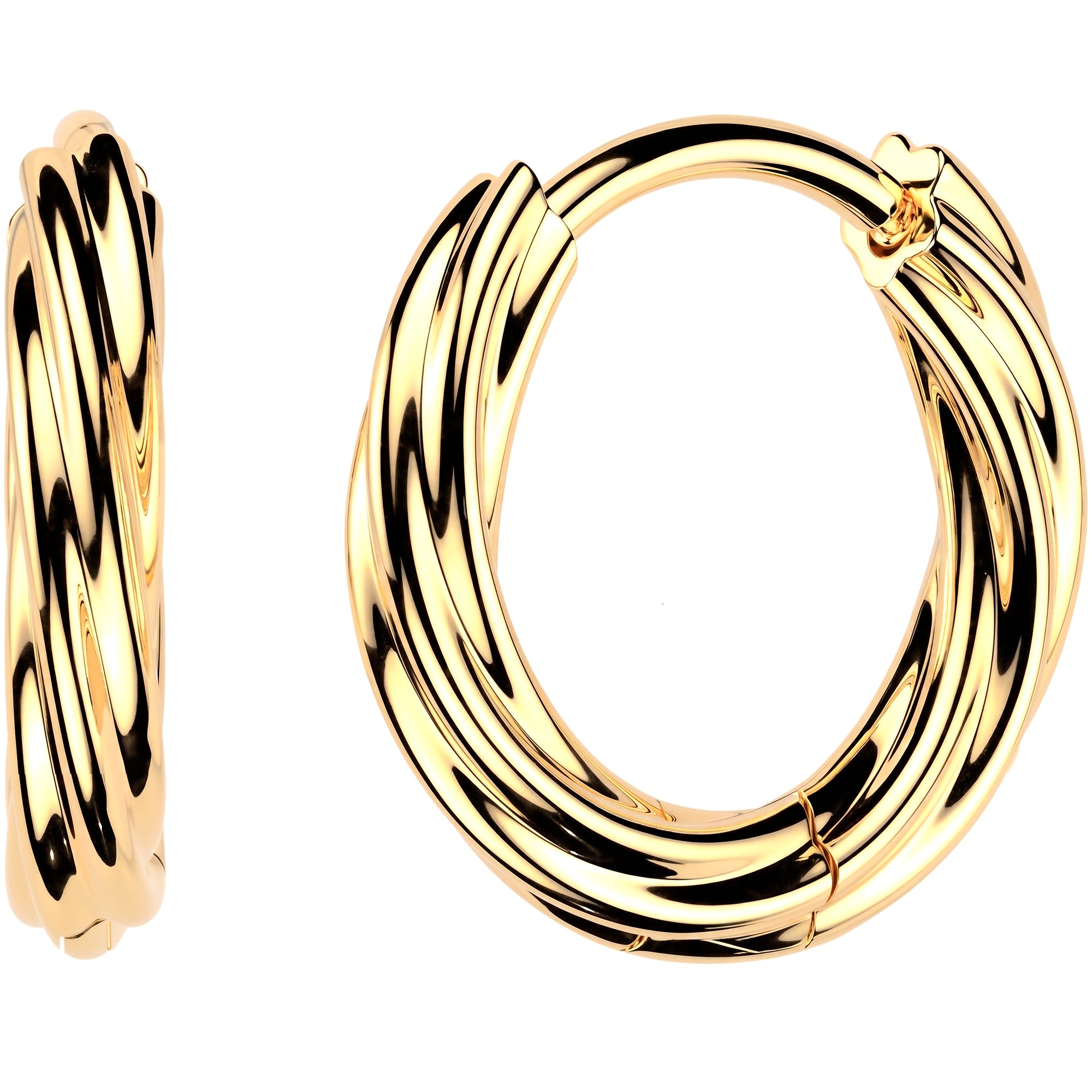 Twisted Huggie Hoop Earrings – 18G Surgical Steel Hinged Hoops